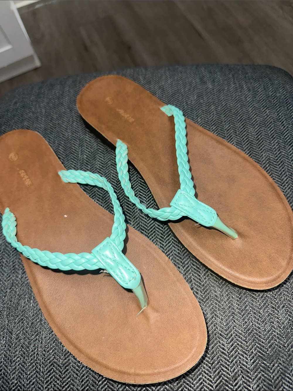 Ardene Mint Braided Thong Sandals with Brown Footbed